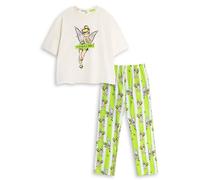Disney Tinkerbell Womens Green Short Sleeve Long Leg Pyjama Set | Striped Sleepwear with Tinker Bell Design | Comfortable Nightwear Merch - Medium