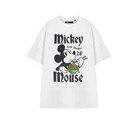 Disney Mickey Mouse Women's Graphic Tee | Classic White Mickey Mouse Fresh Noodles 28 Cartoon T-Shirt | Plain Short Sleeve Top for Casual Wear Mickey Mouse Crew Neck Pull-On Shirt