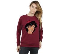 Disney Women's Aladdin Headshot Sweatshirt in Burgundy | Size: Large Disney Burgundy L