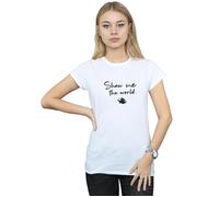 Disney Women's Aladdin Show Me The World Cotton T-Shirt in White | Size: Large Disney White L