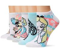 Disney Women's Alice in Wonderland 5 Pack No Show Socks, Grey Multi, 9-11