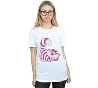 Disney Women's Alice in Wonderland Cheshire Cat Boyfriend Fit T-Shirt Medium White