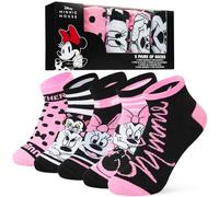 Disney Womens Ankle Socks, Soft and Breathable Socks Pack of 5 - Gifts for Her (Pink/Black Minnie)