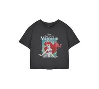 Disney Princess Ariel Womens Grey Cropped Short Sleeved T-Shirt | The Little Mermaid Graphic Tee with Bubbles for Adults Movie Fan Merchandise | Ladies Apparel Gift