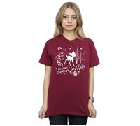 Disney Women's Bambi Christmas Greetings Cotton Boyfriend T-Shirt in Burgundy | Size: XL Disney Burgundy XL