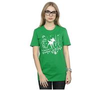 Disney Women's Bambi Christmas Greetings Cotton Boyfriend T-Shirt in Green | Size: Medium Disney Green M