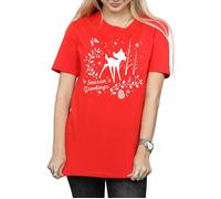 Disney Women's Bambi Christmas Greetings Cotton Boyfriend T-Shirt in Red | Size: 3XL Disney Red 3XL