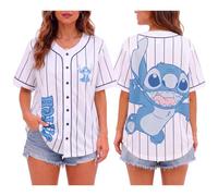 Disney Womens Baseball Jersey - Mickey Mouse Lightning McQueen Marie, Lilo and Stitch Womens Baseball Shirt, Size Medium, Lilo & Stitch