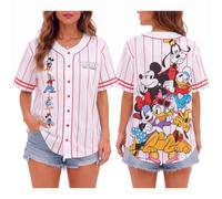 Disney Women's Baseball Jersey - Mickey Mouse, Lightning McQueen, Marie, Lilo & Stitch -Baseball Shirts for Women (S-XL), Mickey & Friends, M
