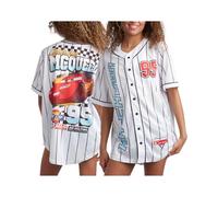 Disney Womens Baseball Jersey - Mickey Mouse Lightning McQueen Marie, Lilo and Stitch Womens Baseball Shirt (Sizes: S-XL), Light Mcqueen Stripes, M