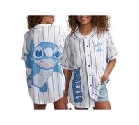 Disney Womens Baseball Jersey - Mickey Mouse Lightning McQueen Marie, Lilo and Stitch Womens Baseball Shirt, Size Medium, Lilo & Stitch White/Blue