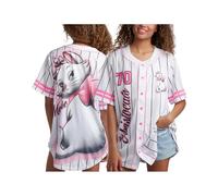 Disney Womens Baseball Jersey - Mickey Mouse Lightning McQueen Marie, Lilo and Stitch Womens Baseball Shirt (Sizes: S-XL), White/Pink Marie, M