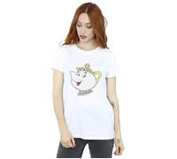 Disney Women's Beauty & The Beast Mrs Potts Cotton Boyfriend T-Shirt in White | Size: Medium Disney White M