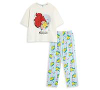 Disney The Little Mermaid Womens White Blue Yellow Short Sleeve Long Leg Pyjama Set | Ariel Flounder Print Sleepwear | Nightwear for Home Relaxation Merch - Small