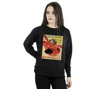 Disney Women's Big Hero 6 Baymax Flying Baymax Newspaper Sweatshirt in Black | Size: Large Disney Black L
