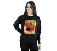 Disney Women's Big Hero 6 Baymax Flying Baymax Newspaper Sweatshirt in Black | Size: XL Disney Black XL