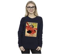 Disney Women's Big Hero 6 Baymax Flying Baymax Newspaper Sweatshirt in Navy | Size: 2XL Disney Navy 2XL