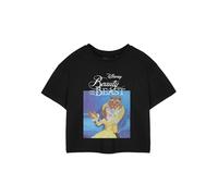 Disney Womens Black Beauty & The Beast Cropped Short Sleeved T-Shirt - Medium
