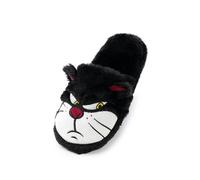 Disney Cinderella Lucifer Slippers for Women | Ladies Fluffy Cat with 3D Ears Black House Shoes | Foam Slip On Merchandise 3-4 UK