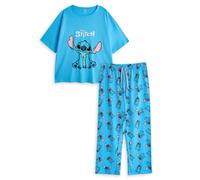 Disney Lilo & Stitch Womens Pyjama Set | Adults Stitch Graphic Short Sleeve Top & Long Leg PJ Bottoms in Blue | Ladies Character All Over Print Nightwear | Animated Cartoon Movie Merchandise Gift