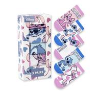 Disney Lilo & Stitch Girls Pink, Blue & White Calf Socks Set of 5 | Cartoon Stitch & Angel Characters Footwear | Comfortable Everyday Socks | Kids Accessories