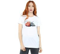 Disney Women's Cars Lightning Vs Storm Cotton Boyfriend T-Shirt in White | Size: Medium Disney White M