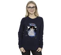 Disney Women's Cinderella Sparkles Sweatshirt Navy Blue Small