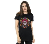 Disney Women's Coco Embroidered Skull Print Cotton Boyfriend T-Shirt in Black | Size: Medium Disney Black M