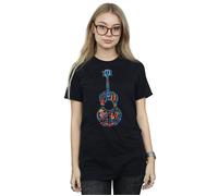 Disney Women's Coco Guitar Pattern Cotton Boyfriend T-Shirt in Black | Size: Large Disney Black L