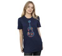 Disney Women's Coco Guitar Pattern Cotton Boyfriend T-Shirt in Navy | Size: Small Disney Navy S