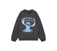 Disney Stitch Womens Grey College Sweatshirt | Cute Cartoon Character Pullover | Soft Sweater Top Fan Apparel | Comfy Jumper for Ladies