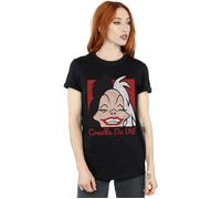 Disney Women's Cruella De Vil Cropped Head Cotton Boyfriend T-Shirt in Black | Size: Medium Disney Black M