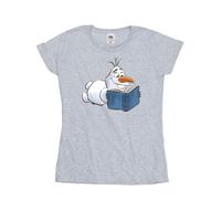 Disney Women's Frozen Olaf Reading Cotton T-Shirt in Grey | Size: Large Disney Grey L