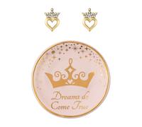 Disney Princess Tiara Heart Earrings and Trinket Tray Jewelry Dish Gift Set SF00677L.PH