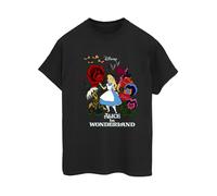 Disney Womens/Ladies Alice In Wonderland Flowers Cotton Boyfriend T-Shirt - Black - Black - L