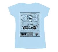 Disney Womens/Ladies Cars Lightning McQueen Blueprint Cotton T-Shirt - Baby Blue - Baby Blue - XXL