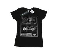 Disney Womens/Ladies Cars Lightning McQueen Blueprint Cotton T-Shirt - Black - Black - S