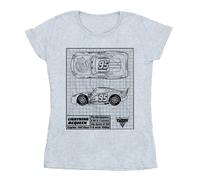 Disney Womens/Ladies Cars Lightning McQueen Blueprint Cotton T-Shirt - Sports Grey - Sports Grey - S