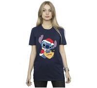 Disney Womens/Ladies Lilo And Stitch Christmas Love Biscuit Cotton Boyfriend T-Shirt - Navy Blue - Navy Blue - XL
