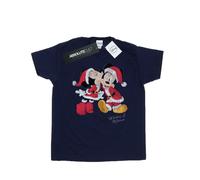 (M, Navy Blue) Disney Womens/Ladies Mickey And Minnie Christmas Kiss Cotton Boyfriend T-Shirt