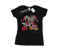 Disney Womens/Ladies Mickey And Minnie Christmas Kiss Cotton T-Shirt (Black) - Size Small