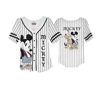 Disney Womens Ladies Mickey Mouse & Pluto Button Down Baseball Jersey Fashion Shirt