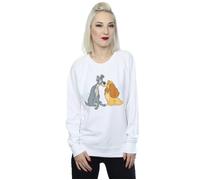 Disney Women's Lady & The Tramp Distressed Kiss Sweatshirt in White | Size: Medium Disney White M