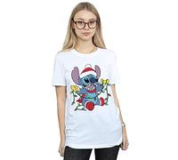 Disney Women's Lilo and Stitch Christmas Lights Boyfriend Fit T-Shirt