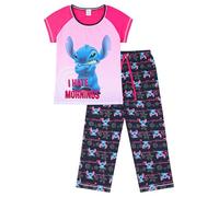 Disney Womens Lilo and Stitch I Hate Mornings Long Cotton Pyjama Set Ladies PJ's (22-24) Pink