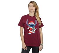 (XL, Burgundy) Disney Womens/Ladies Lilo And Stitch Stitch Christmas Cotton Boyfriend T-Shirt
