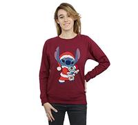 (L, Burgundy) Disney Womens/Ladies Lilo And Stitch Stitch Christmas Sweatshirt