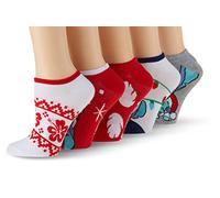 Disney Women's Lilo & Stitch 5 Pack No Show, Holiday Red Assorted, Fits Sock Size 9-11 Fits Shoe Size 4-10.5