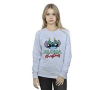 Disney Women's Lilo & Stitch Christmas Tree Shades Sweatshirt in Grey | Size: Small Disney Grey S