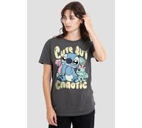 Disney Women's Lilo & Stitch Cute But Chaotic Classic T-Shirt, Charcoal | Size: XL Disney Charcoal XL